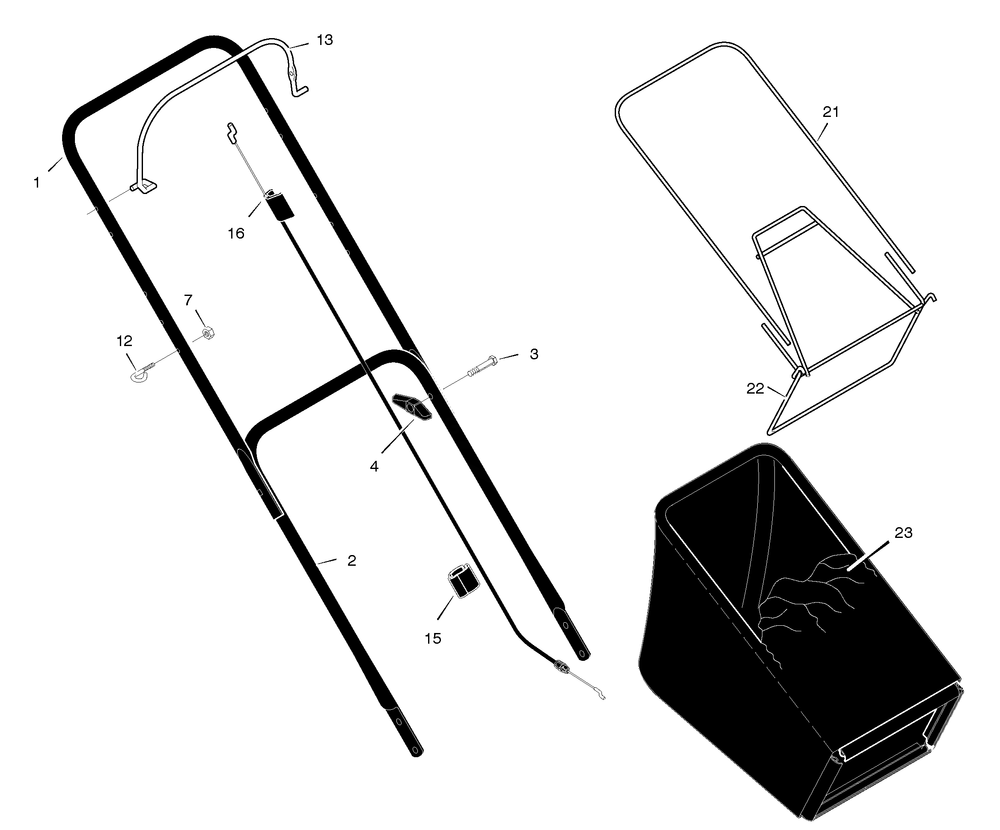 Handle And Bag Assembly Diagram and Parts List for 204212X194A 2005 Briggs and Stratton Lawn Mower